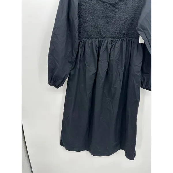 Old Navy Womens Black Smocked Square Neck Cotton Balloon Sleeve Midi Dress L - Image 5