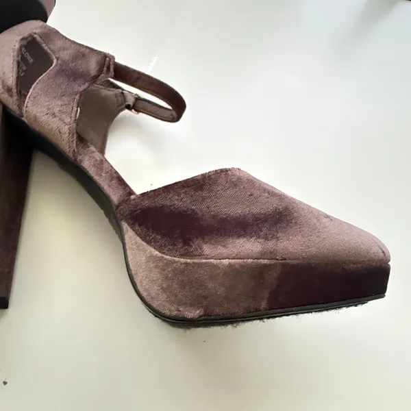 Velvet Ankle Strap Block Heel Platform Shoes Sz 9.5 Night Out Y2K Retro Glam - Image 11