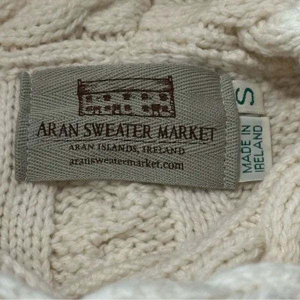 Aran Sweater Market Women’s Sz S Cream Merino Wool Cowl Neck Cable Knit Sweater - Image 4