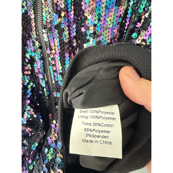 Allegra K Iridescent Sequin Bomber Jacket | Size Small - Image 4