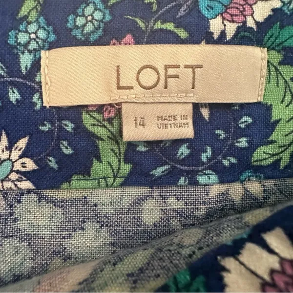 Loft Ann Taylor‎ Floral Ruffle Linen Blend Wrap Skirt Blue Calico Back Zip Sz 14 - Image 7