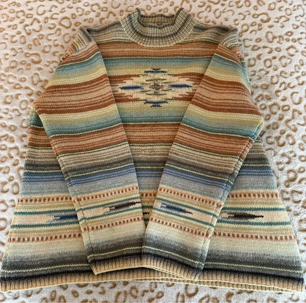 VTG Lauren Ralph Lauren Hand Knit Serape Sweater 100% Lambswool Size: L - Image 8