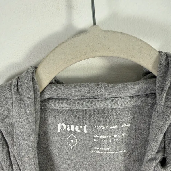 Pact Organic Cotton Full Zip Hoodie Heather Gray Thumbhole Athleisure‎ Womens Sm - Image 5