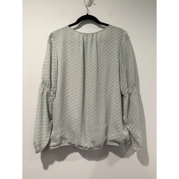 Loft Top Womens Medium Mint Green Swiss Dot Polka Dot Faux Wrap Work Office - Image 2
