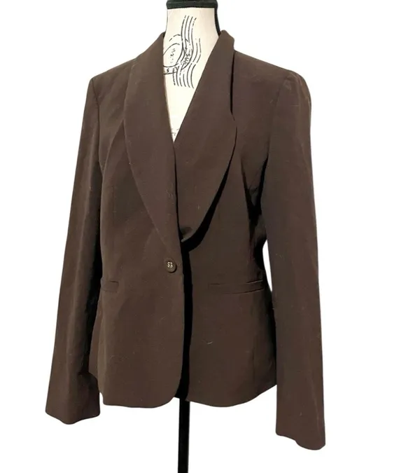 Nine West Womens Brown Single Button Blazer Jacket 12 Career Workwear Matte - Image 2