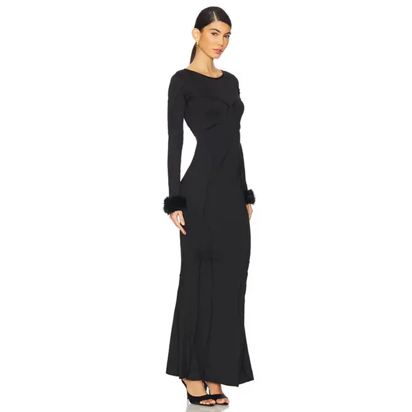 NWT‎ OW Collection Ciara Maxi Dress in Black w Removable Fur Cuffs XS $320 - Image 4