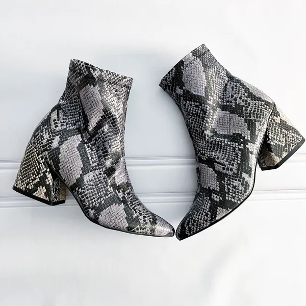 Steve Madden Edith Snake Print Ankle Booties Pointed Toe Block Heel Western Glam - Image 2