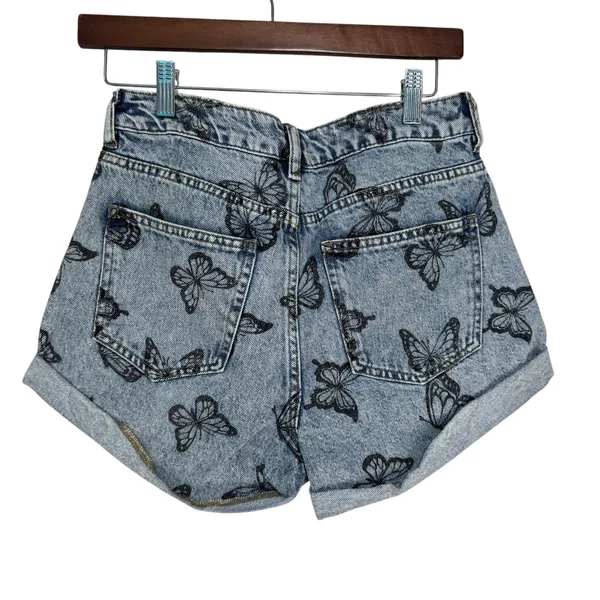PacSun Womens Butterfly Print Denim Mom Shorts‎ Light Wash Blue Size 27 - Image 11