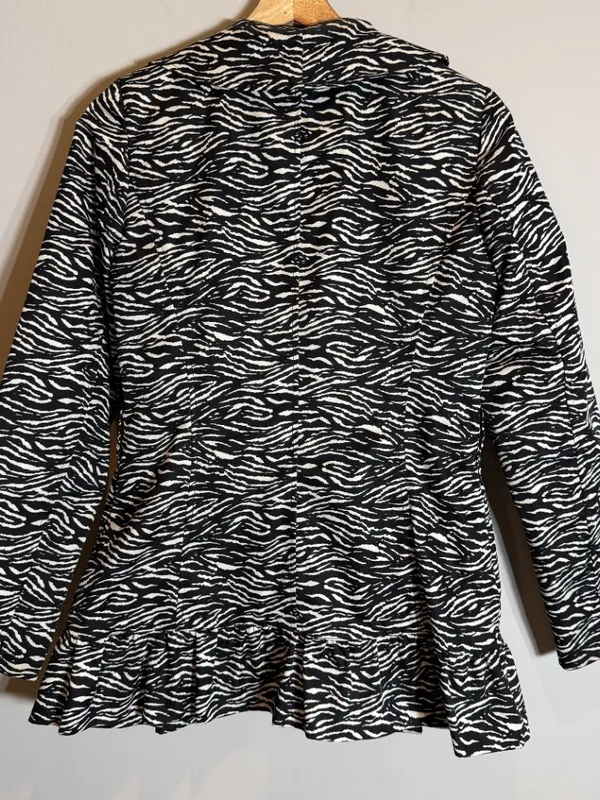 Sandro Studio Zebra Print Ruffle Jacket Women's Small Black White Designer Fun - Image 11
