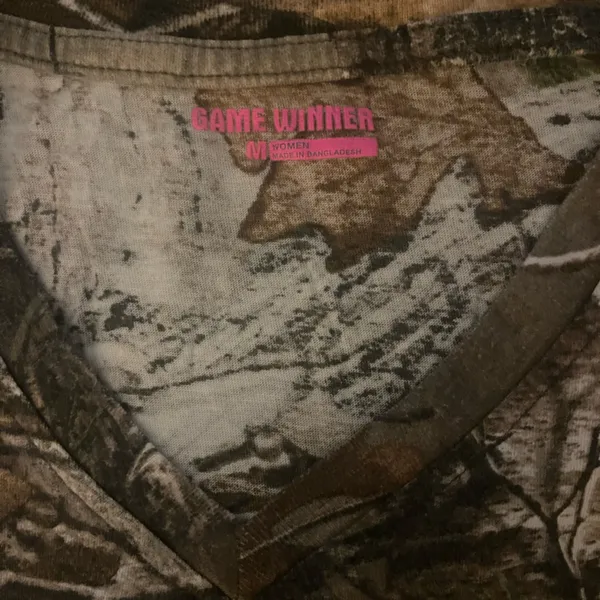Game Winner Camo V-Neck Short Sleeve Tee in Green/Brown - Image 3