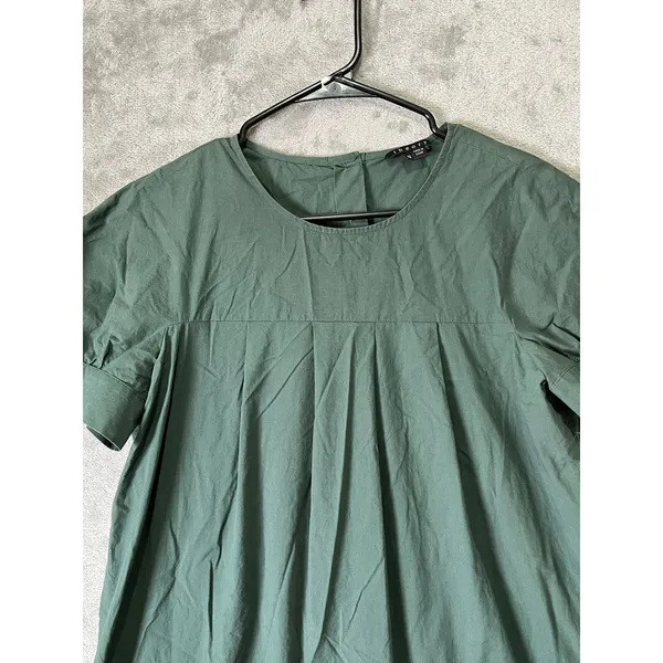 Theory Cotton Poplin Shift Dress‎ Green Size 10 Lagenlook Minimalist Pockets - Image 2