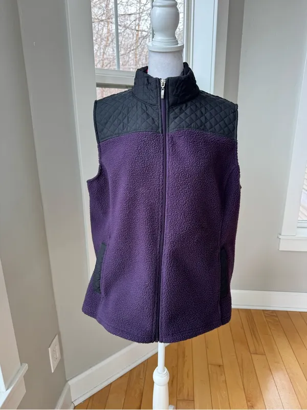 Vintage Croft & Barrow Purple and Black Quilted Fleece Vest Sz XL Petite - Image 8