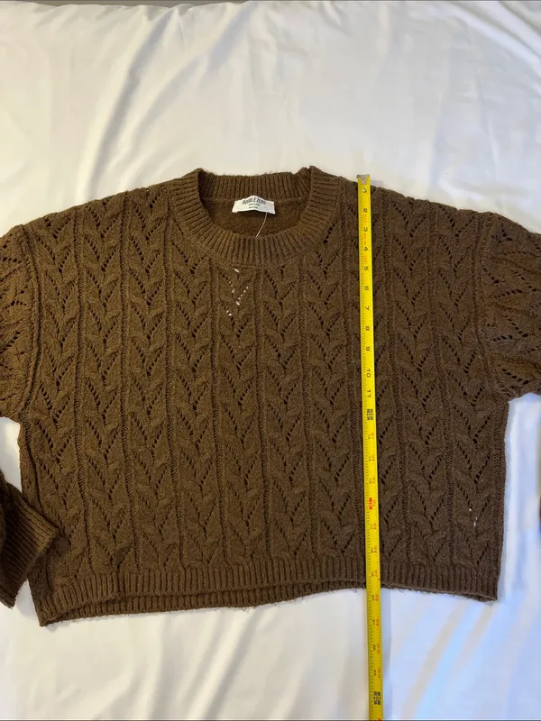 Double Zero Chocolate Brown Cable Crewneck Sweater - Image 2