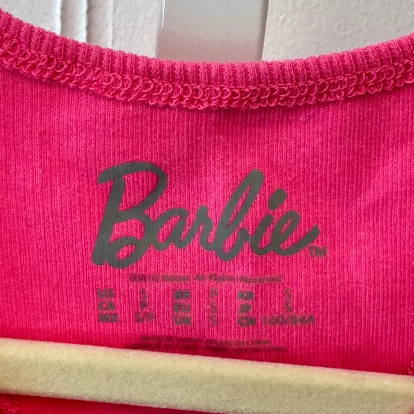 Barbie Forever 21 Hot Pink Ribbed Crop Tank Top Racerback Logo Small Streetwear - Image 4
