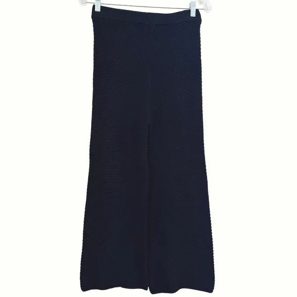 Free People Beach Hailee Waffle Stitch Black Wide Leg Pants Women XS Chunky Knit - Image 3