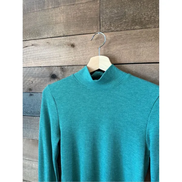 American Eagle Ribbed Mock Neck Long Sleeve Crop Top Teal Green - Image 6