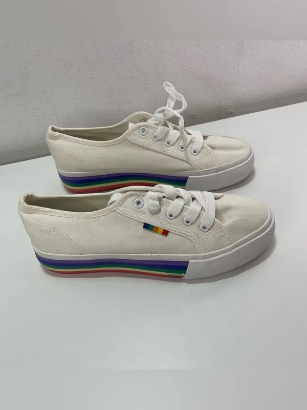 Rainbow Lace Up Sneakers Pride New York & Company Shoes Skater Casual Women 8 - Image 3