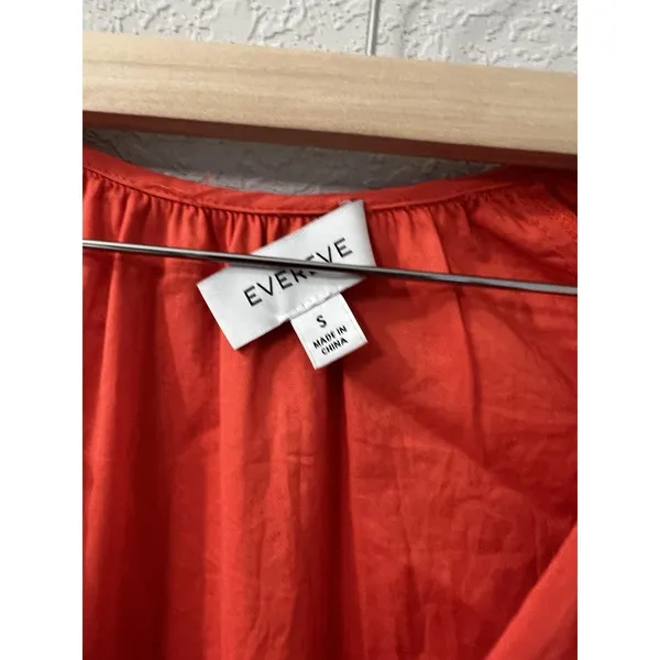 Evereve Juliana Dress Red Cotton Pockets Elastic Tie Waist Sz S Cottagecore Boho - Image 3