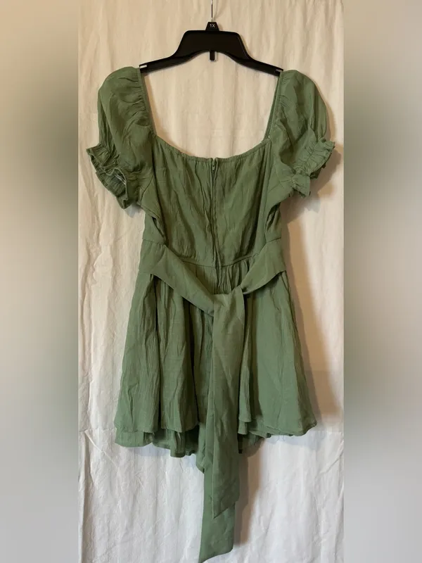 Trixxi Sage Green Tiered Ruffle Dress Romper XL - Image 2