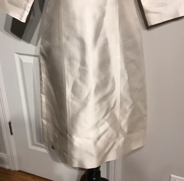 Silk Satin Vintage Ivory A-line Midi Shirt Dress 3/4 sleeves Tunic Mock iridescent M - Image 3