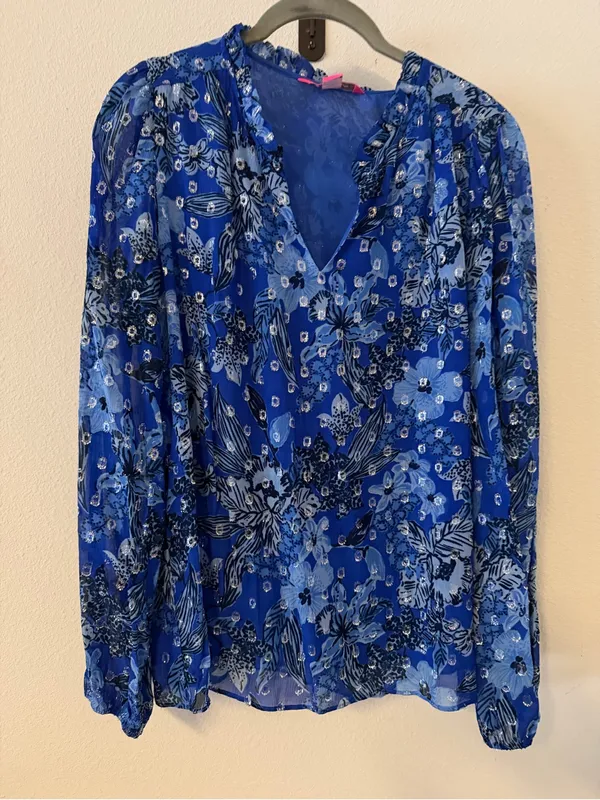 Lilly Pulitzer Giana Long Sleeve Top Alba Blue Cruisin’ Together - Image 3