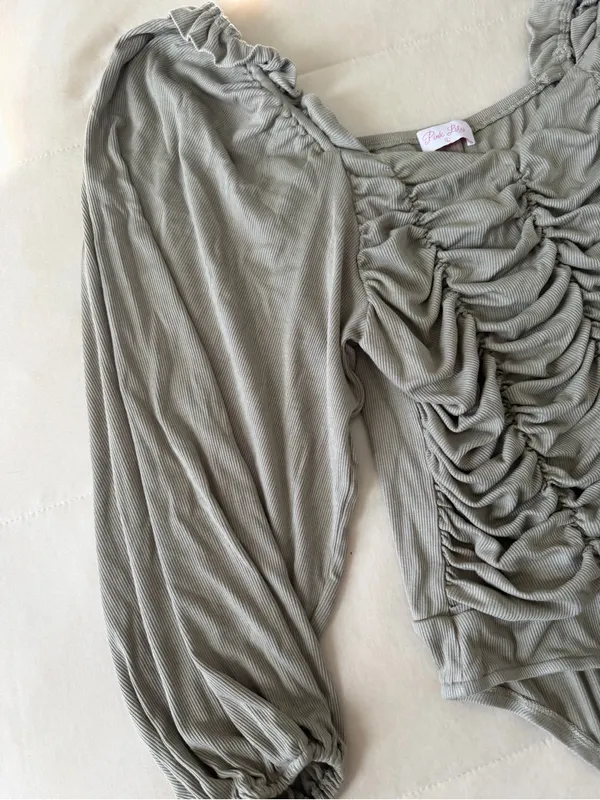 Pink Lily Sage Green Ruched Long-Sleeve Bodysuit - Image 5