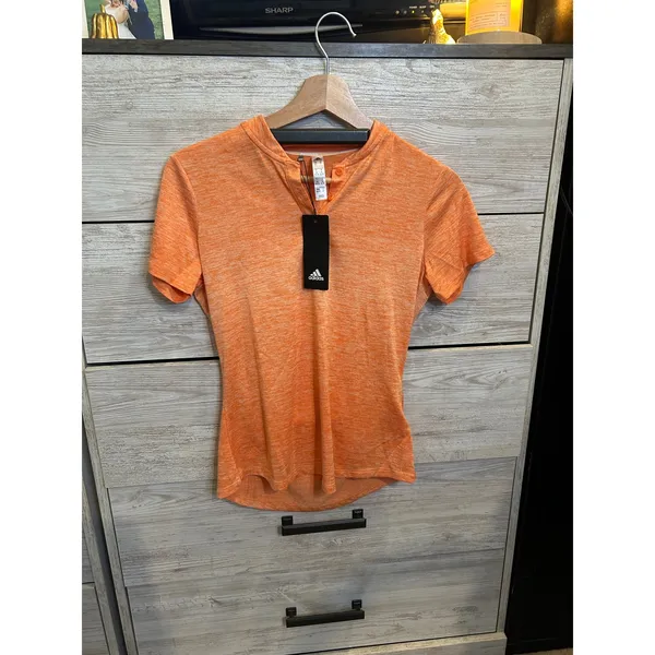Adidas Golf Women XS Orange Heathered Short Sleeve Mandarin Polo Shirt NWT - Image 3