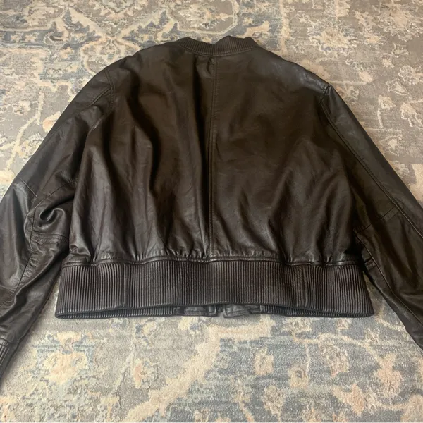 Brown Real Leather Bomber Jacket XL - Image 5