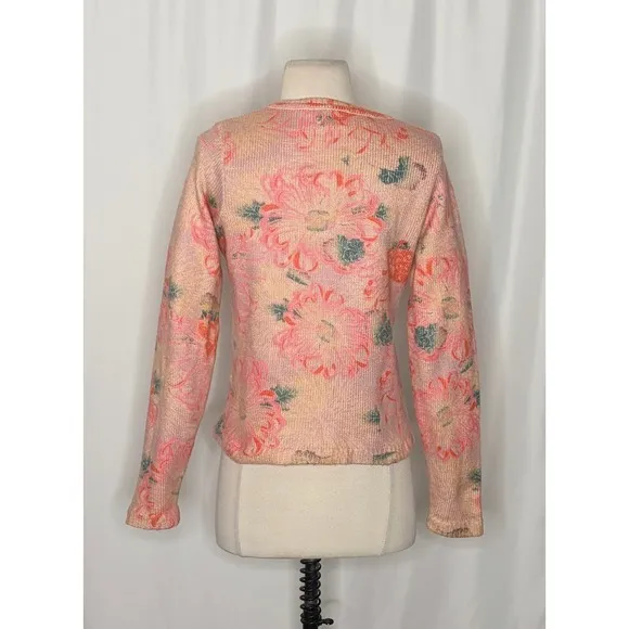 Anthropologie POSTMARK Devon Floral Cardigan Sweater Pink Knitwear Buttons Small - Image 8