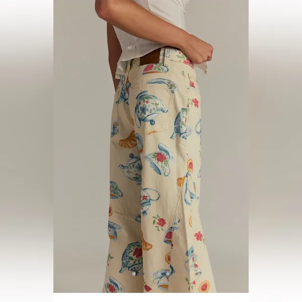 We The Free Eden Printed High Flare Jeans playful brunch teapot rare casual nwt - Image 2