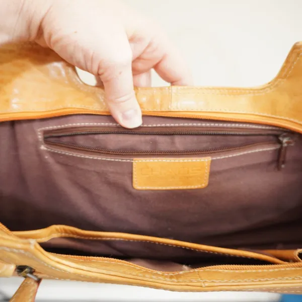Vintage Chaos Leather Collection Tan Shoulder‎ Bag Rectangular Tote Retro Quirky - Image 5