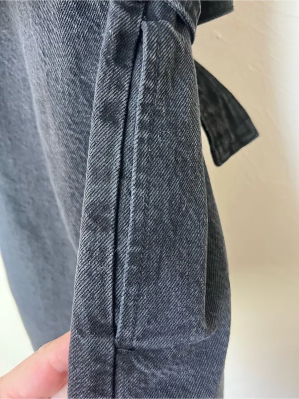 Abercrombie & Fitch Black Button-Front Denim Shirt Dress with Tie Waist size XS - Image 5