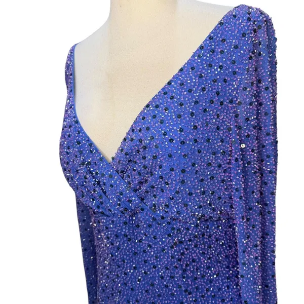 Mon Cheri Vintage Embellished Evening Gown Blue Size 12 Formal Dress‎ Wedding - Image 4