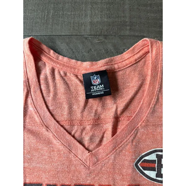 NFL Women's "Cleveland‎ Browns" Orange V Neck Short Sleeve Tee Size Medium - Image 2