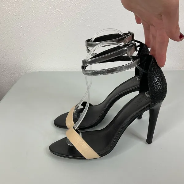 Tibi New York Amber Nude and Silver Ankle Strap Heels‎ Size 38 - Image 3