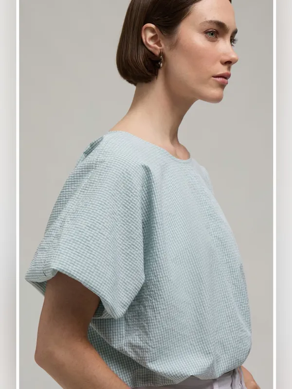Hunter Crop‎ Bubble Blouse in Surf Spray Large NWT - Image 5