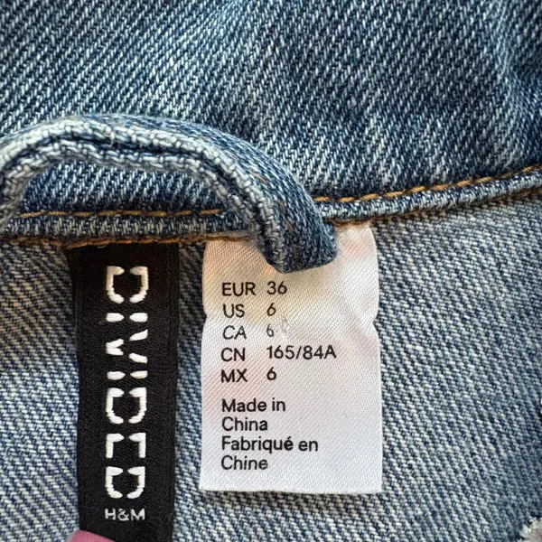 Divided Denim Jacket Embroidered Bird Floral Boho Retro Casual Womens Size‎ 6 - Image 7