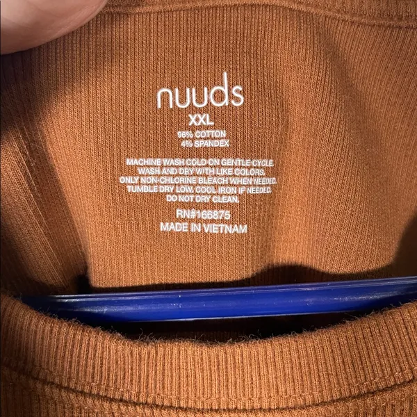 Nuuds Womens Ribbed Brown Camel Long Sleeve Bodysuit Xxl - Image 2
