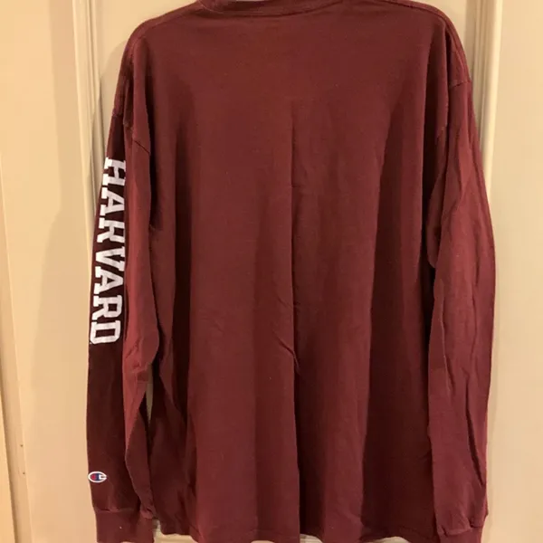 Champion Harvard University Long Sleeve Maroon Cotton Crewneck Tee Shirt XL - Image 9