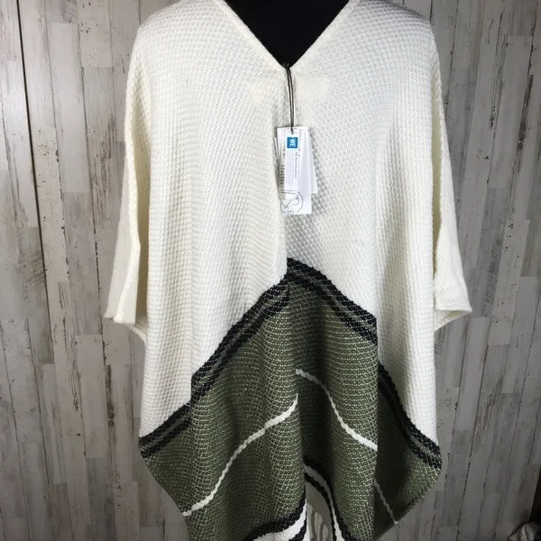 Treasure & Bond Fringe Poncho Striped Boho Jacket Cover Cozy Warm Winter v6x - Image 8