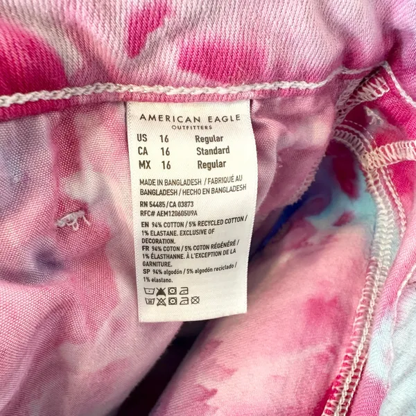American Eagle Size 16 Jeans Handmade Tie Dye Mom Jeans‎ Pink Blue High Rise 974 - Image 12