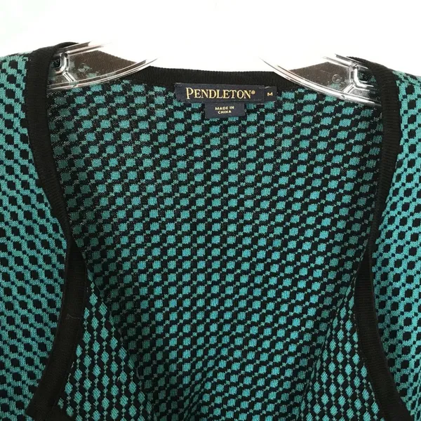Womens Size Medium Pendleton Teal and Black Geometric Print Cardigan Sweater - Image 2