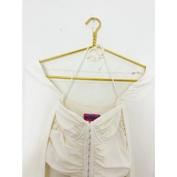 Edkited White Ruched Corset Bustier Top Size Small Long Sleeve Going Out Sexy - Image 4
