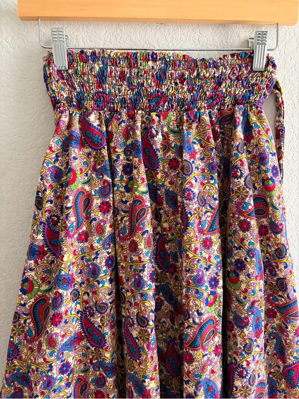 Handmade Boho Paisley Wide Leg Palazzo Pants Smocked Waist Floral Border XS/S - Image 8