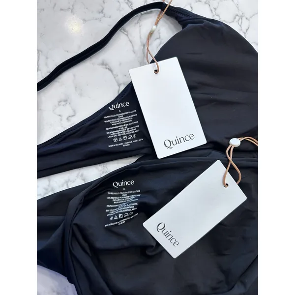 NWT Quince Black Italian V Neck Cut Bikini Top & High Rise Bottoms Size Small - Image 3