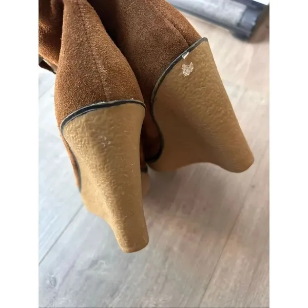 MIA Glenda Brown Leather Suede Lace-up Platform Wedge Booties Size 7.5M - Image 4