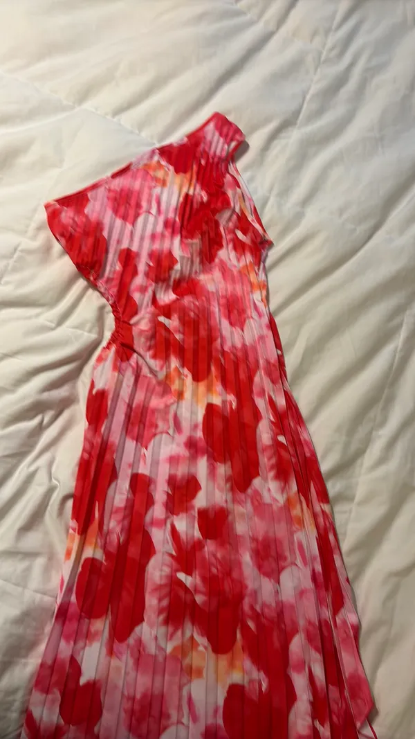 One Shoulder Sleeveless Print Asymmetric Maxi Pleated Dress - Image 2