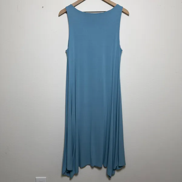 Eileen Fisher Women Dress Medium Blue‎ Cowl Neck Sleeveless Midi Knit Lagenlook - Image 2
