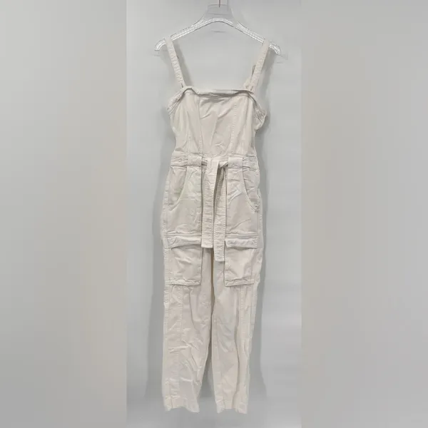 Free‎ People Go West Jean Denim Overall Jumpsuit Zinc White size small - Image 3