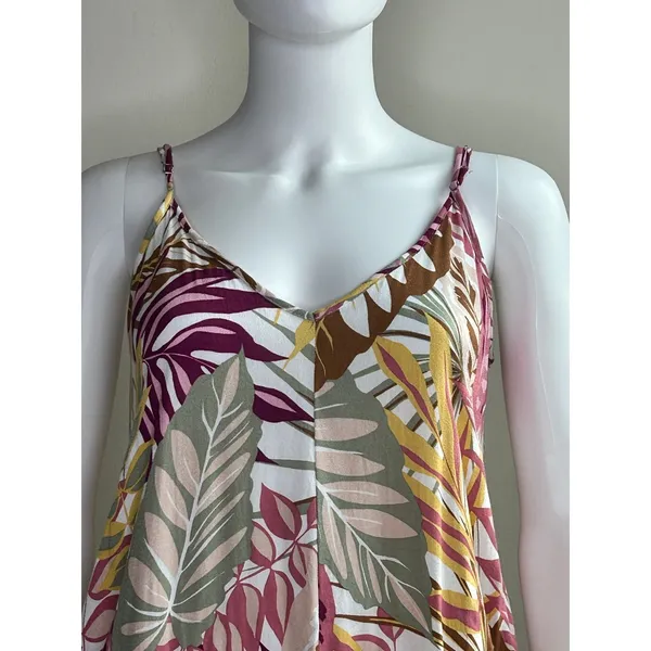 Lush Clothing Tropical Palm Leaf Print Maxi Dress Pink Yellow Small - Image 3